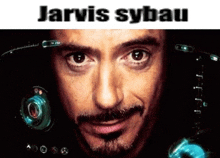 a close up of a man 's face with the words jarvis sybau below it