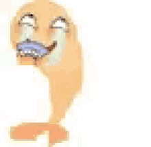a pixel art of a worm with tears coming out of its eyes and mouth .