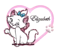 a picture of a white cat with the name elizabeth on it