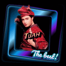 a picture of a man with tuah written on it