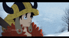a drawing of a person wearing a viking hat with the username @iamosix on the bottom