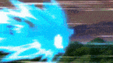 a blue lightning bolt is coming out of a cartoon character 's mouth .