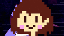a pixel art of a girl 's face with a purple background
