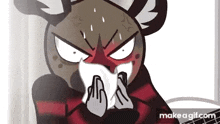 a cartoon of a deer blowing his nose with a tissue .