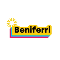 a brightly colored logo for beniferri with a sun in the background