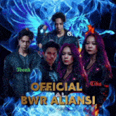 a group of people standing next to each other with the words " official bwr aliansi " above them