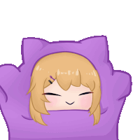 a pixel art drawing of a girl wrapped in a purple blanket with her eyes closed