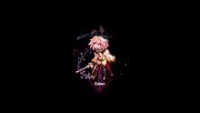 a pixel art of a girl holding a sword with the word saber on the bottom