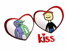 a cartoon drawing of a man and a monster with the word kiss underneath