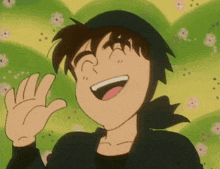 a cartoon character is laughing with his mouth open