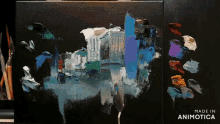 a painting on a canvas with the words made in animotica on the bottom