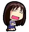 a pixel art illustration of a girl making a funny face with her mouth open .