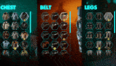 a screenshot of a chest belt and legs screen