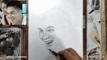 a drawing of a man 's face is made in animatica