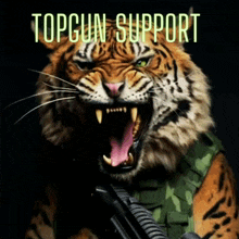 a picture of a tiger with the words topgun support written above it