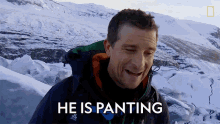 He Is Panting Bear Grylls GIF - He Is Panting Bear Grylls Rob Riggle Ice Climbing In Iceland GIFs