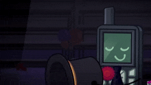 a cartoon drawing of a cell phone with a top hat and tie