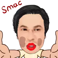 a cartoon of a man with red lips giving a thumbs up with the word smac above him