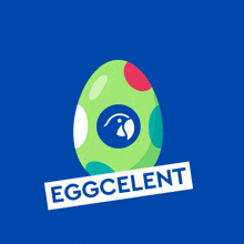 an illustration of a coconut with palm trees and the word eggcellent on it