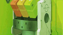a green and white pp-fm machine with three boxes on top of it