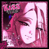 a picture of a girl with the words kiss me