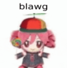 a stuffed animal with a hat on and a lollipop on her head .