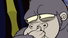 a cartoon gorilla is covering his nose with his finger