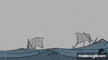 a black and white drawing of a shark splashing water .
