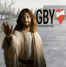 a picture of jesus with the words gby god bless you on it