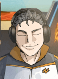 a cartoon of a man wearing headphones with his eyes closed