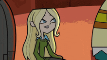 a cartoon girl with blonde hair and blue eyes