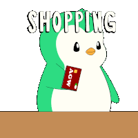 a green penguin holding a red agw card