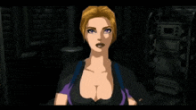 a cartoon of a woman holding a gun in a dark room with her eyes closed
