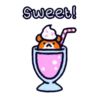 a cartoon drawing of a milkshake with a straw and the word sweet below it