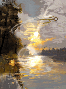 a painting of a river with the number 30 on the bottom right