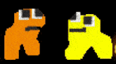 a pixel art of an orange and yellow monster