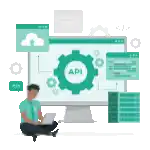 a man is sitting in front of a computer screen with a gear on it .