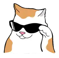 a brown and white cat wearing sunglasses looks like it is talking on a cell phone