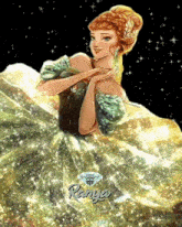 a painting of a woman in a green and gold dress with the name ranga on the bottom