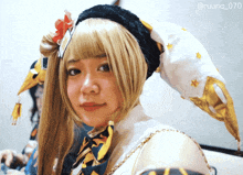 a woman wearing a costume with the number 070 on the bottom right