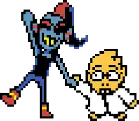 a pixel art drawing of undertale characters holding hands .