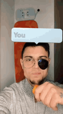 a man with a speech bubble that says you