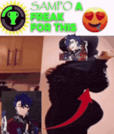 a picture of a person with the words sampo a freak for this on the top