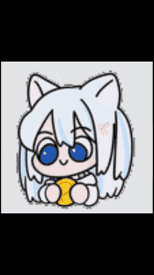 a cartoon character with white hair and blue eyes