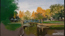 a painting of a bridge over a body of water made in animotica