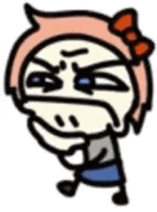 a cartoon character with pink hair and a bow on her head is making a funny face .