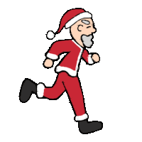 a cartoon drawing of santa claus running with his mouth open