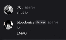 a screenshot of a conversation between bloodonicy and lmao
