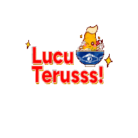 a cartoon character is sitting in a bowl with the words lucu terusss