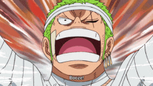 a cartoon of a man with a bandage on his head screaming booze